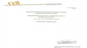 JNE: Elecciones Municipales 2018: Preferencias Por Candidatos A La Alcaldía Provincial De Lima (11 Al 15 De Setiembre 2018)