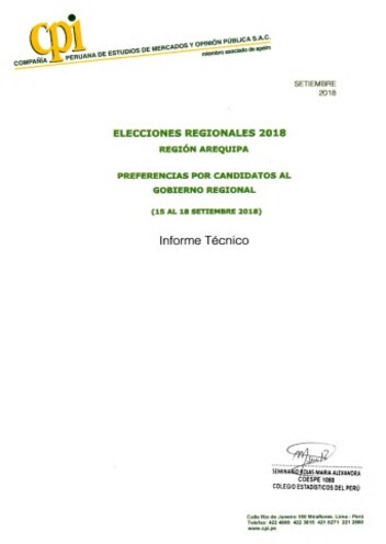 JNE: Elecciones Regionales 2018: Arequipa (15 Al 18 De Setiembre 2018)