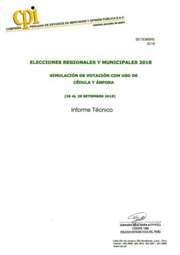 JNE: Simulación De Votación: Elecciones Regionales Y Municipales 2018 (Publicado: Domingo 30 De Setiembre 2018)