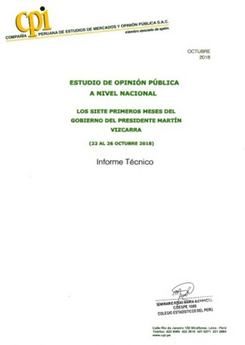 JNE: Los Siete Primeros Meses Del Gobierno Del Presidente Martín Vizcarra – Nacional Urbano Y Rural (22 Al 26 De Octubre 2018)