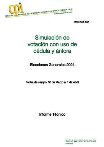 JNE: Simulación De Votación: Elecciones Generales 2021 (Publicado: Domingo 4 De Abril De 2021)