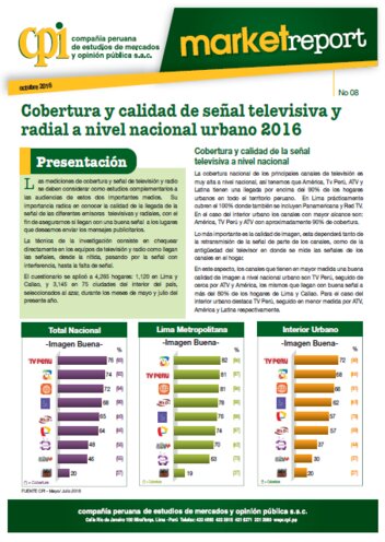 Cobertura Y Calidad De Señal Televisiva y Radial A Nivel Nacional Urbano 2016