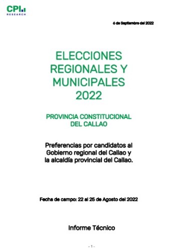 JNE: Informe Técnico- Elecciones Regionales Y Municipales 2022 – Intención De Voto Regional /provincial Callao – 22/08 Al 25/08