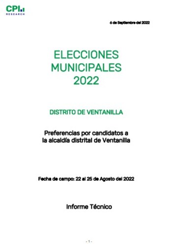 JNE: Informe Técnico- Elecciones Municipales 2022 – Intención De Voto Distrital-ventanilla- 22/08 Al 25/08