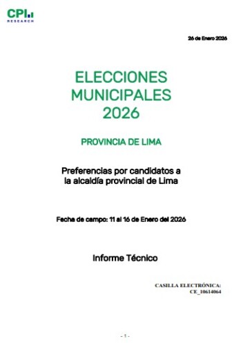 JNE: Elecciones Municipales 2026 – Preferencias Candidatos Alcaldía Lima 11 Al 16 De Enero- Informe Técnico