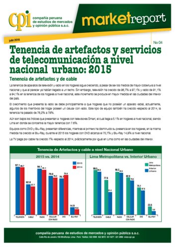 Tenencia de artefactos y servicios de telecomunicación a nivel nacional urbano: 2015